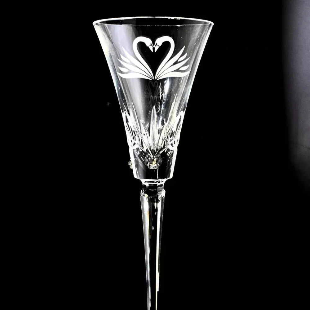 VINTAGE WATERFORD CRYSTAL WEDDING TOASTING FLUTE ONE PAIR SWANS MADE IN IRELAND